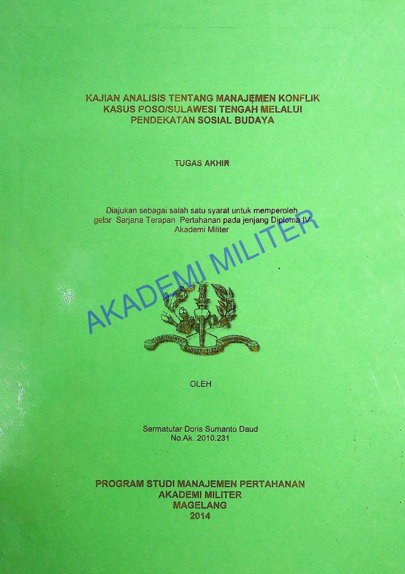 KAJIAN ANALISIS TENTANG MANAJEMEN KONFLIK KASUS POSO/SULAWESI TENGAH MELALUI PENDEKATAN SOSIAL BUDAYA